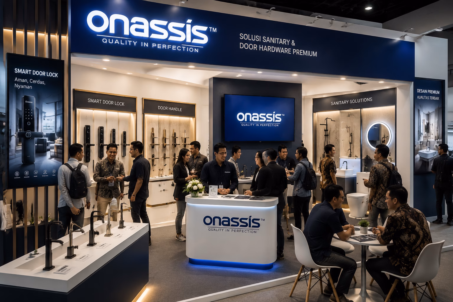 Booth Onassis di IndoBuildTech Expo 2026 menampilkan smart lock